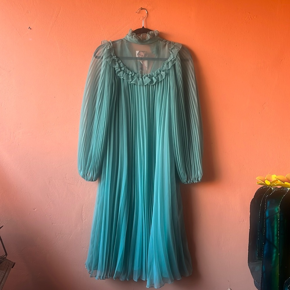 Gorgeous 70s high neck flowy chiffon dress